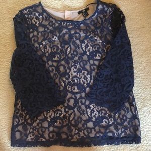 Navy lace top with nude lining
